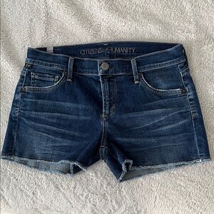 Citizens of Humanity Indigo Frayed Hem Denim Shorts